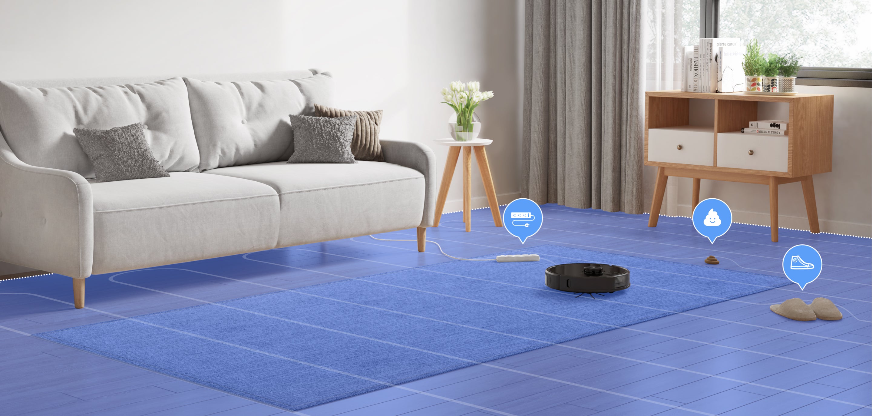 La carte du Roborock S6 MaxV vous permet de voir les obstacles qui jonchent votre sols grâce à des icônes